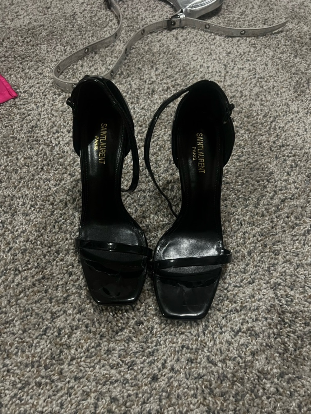 Saint Laurent Black Patent Leather Strappy Heels YSL Heels size 9 (40)